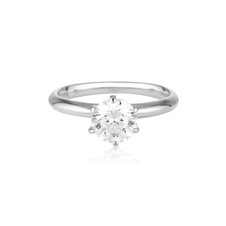 Georgini Gold Round Brilliant Cut 1.25ctw Moissanite Solitaire With Knife Edge Band In 9ct White Gold