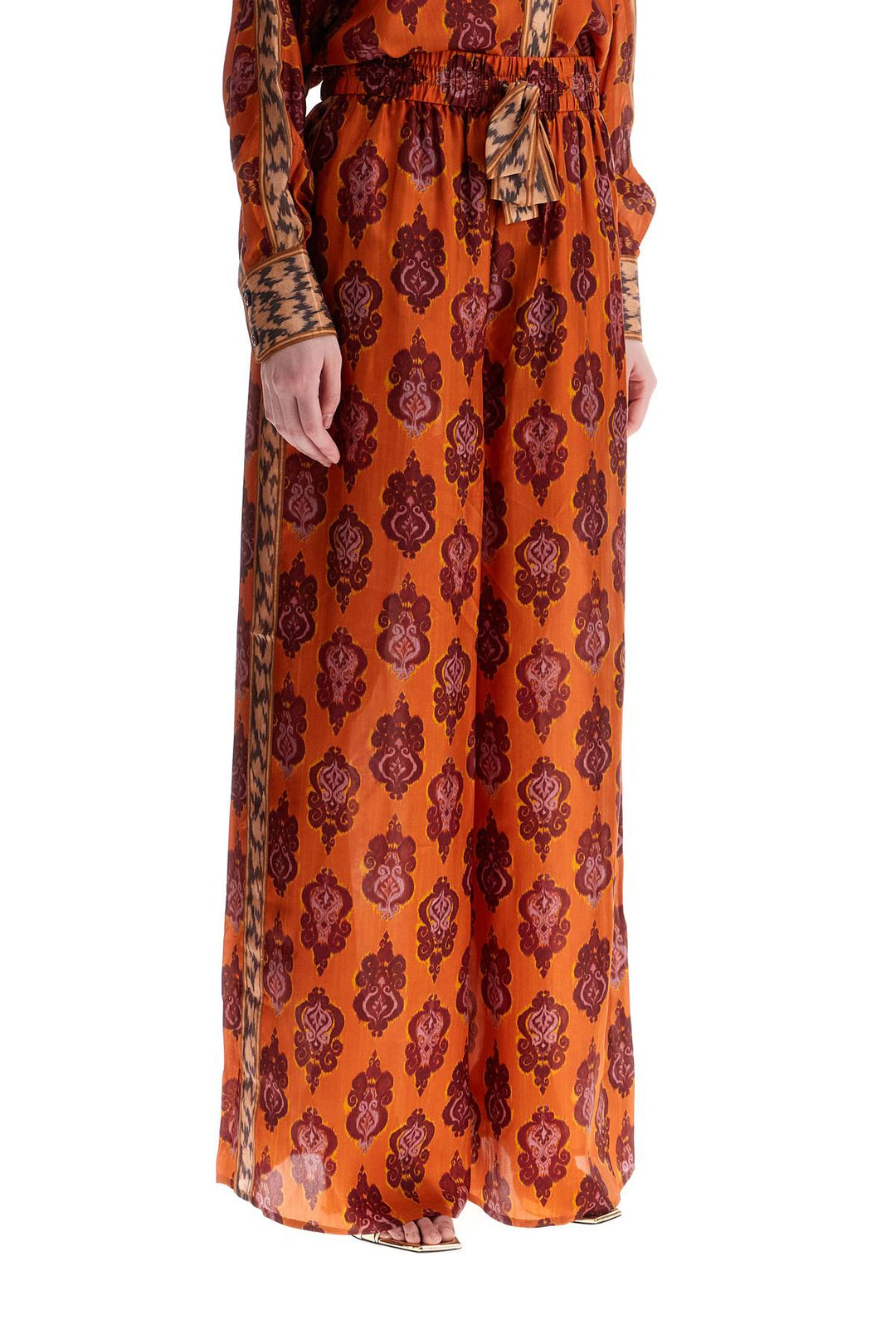 Zimmermann high waist wide leg ikat print silk pants orange