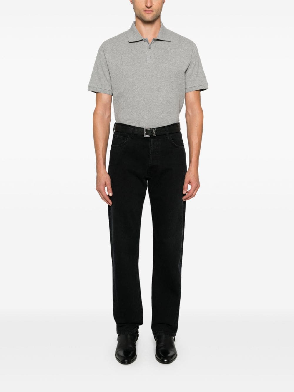 Saint Laurent Grey Cotton-Blend Piqué Polo Shirt