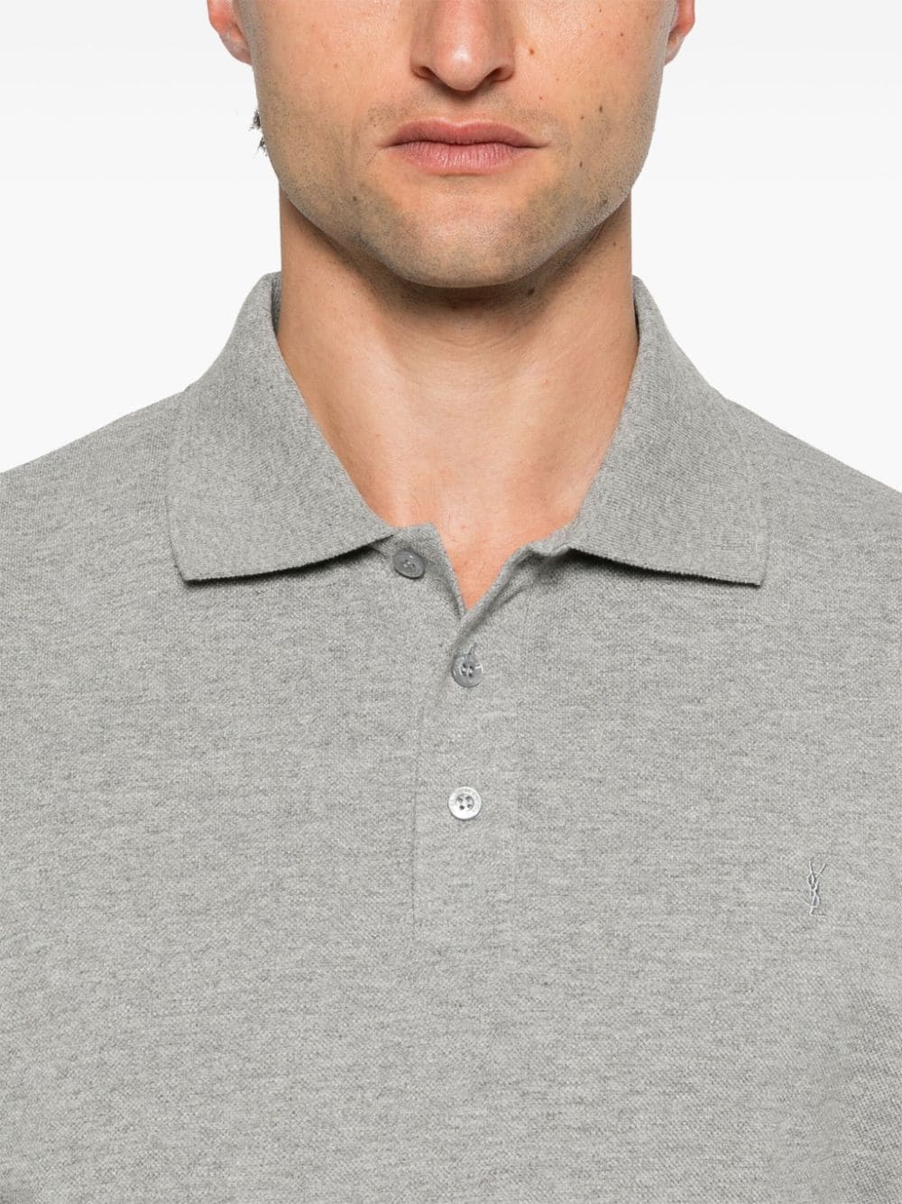 Saint Laurent Grey Cotton-Blend Piqué Polo Shirt