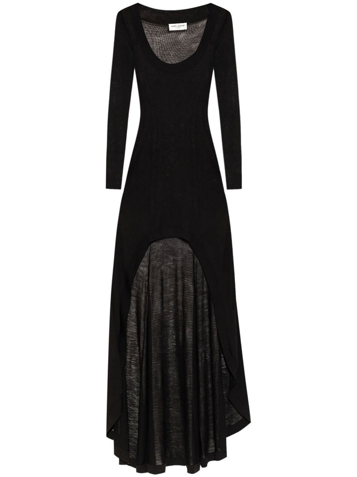 Saint Laurent Dresses M Saint Laurent Black Wool Semi-Sheer Long Dress Saint Laurent Black Wool Asymmetric Long Dress at Italian Luxury Group Brand