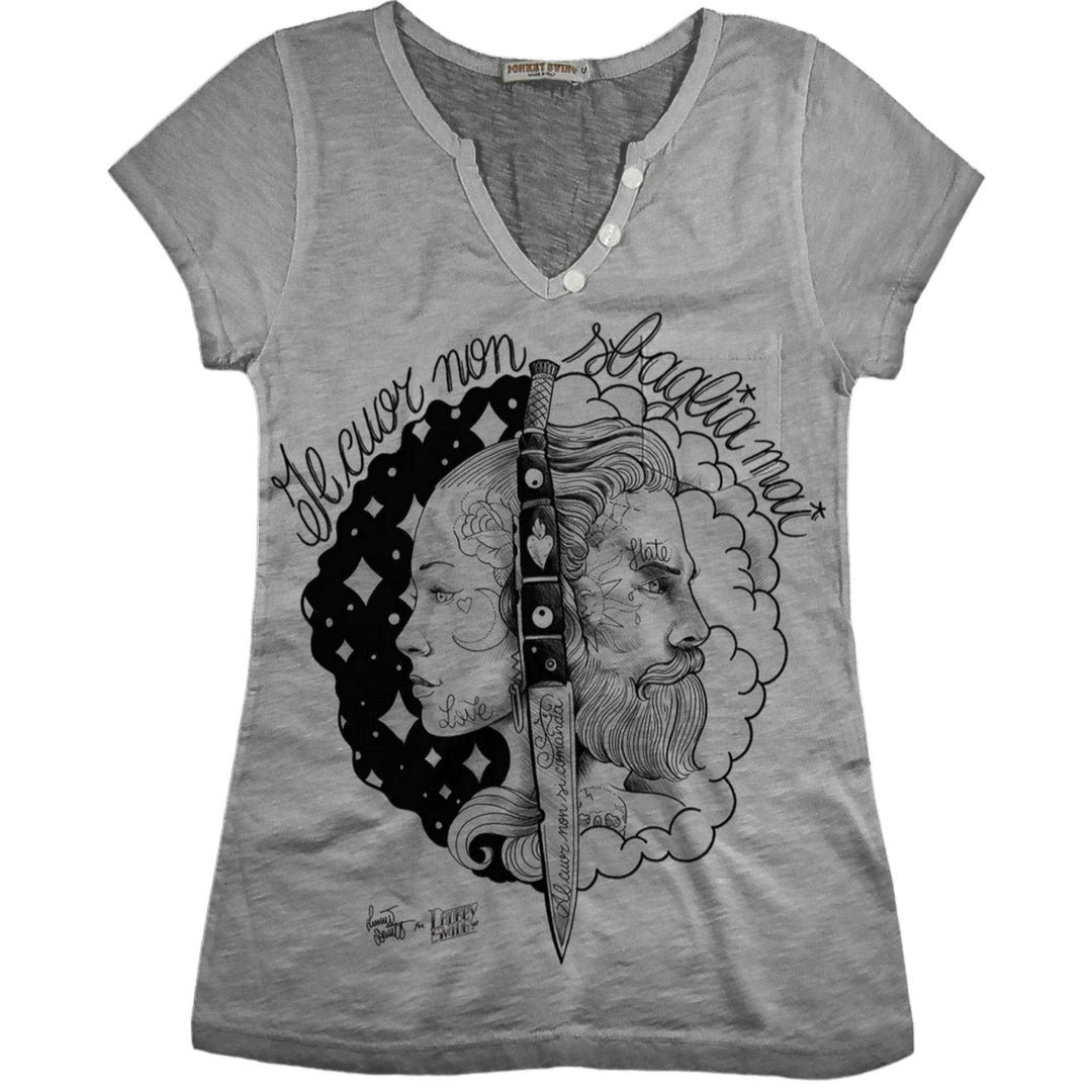 Vintabros T-shirt S / Grey Vintabros Heart Never Wrong Cotton Women T-shirt V Neck Brand