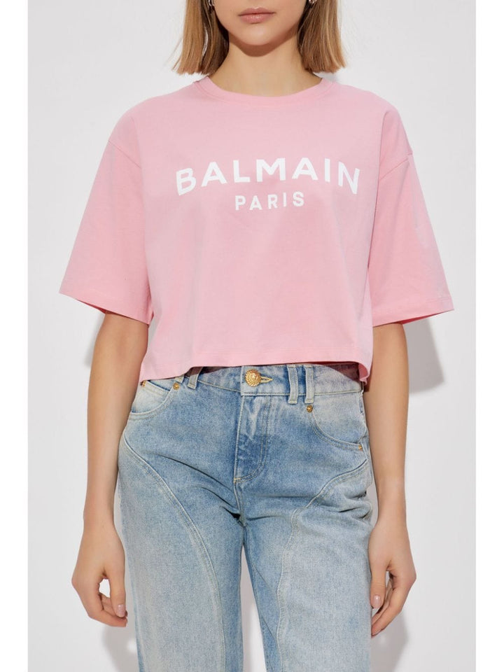 Balmain Topwear Balmain Cropped Tee Balmain Light Pink Cropped Tee Brand