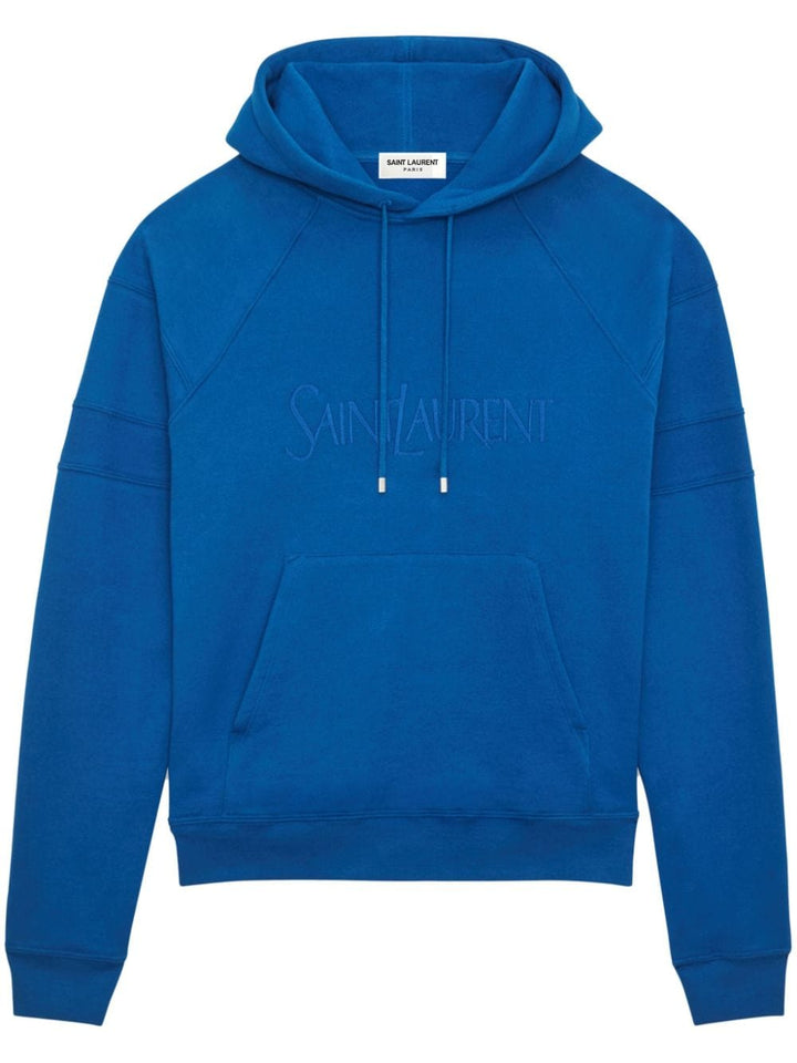 Saint Laurent Topwear L Saint Laurent Cobalt Blue Cotton Hoodie Saint Laurent Cobalt Blue Logo-Embroidered Cotton Hoodie Brand