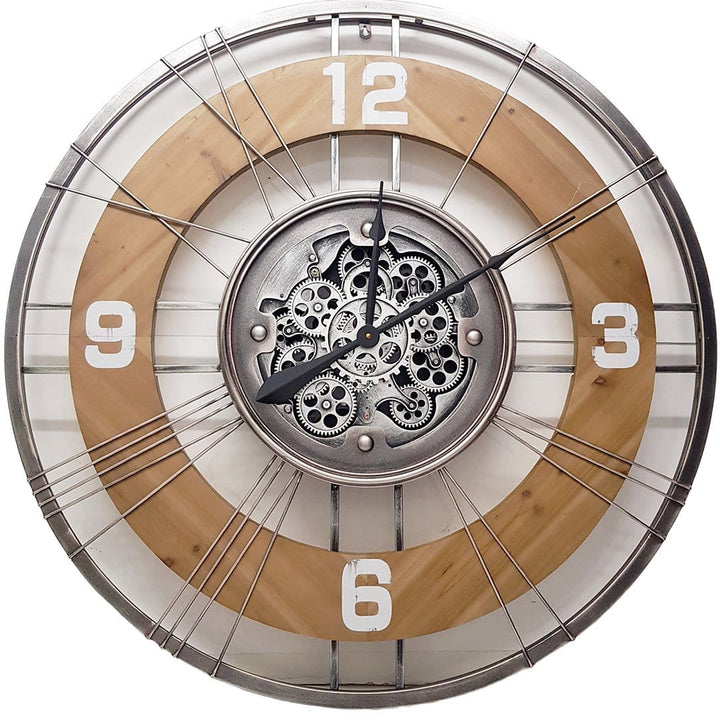 Chilli Wall Clock Geo Roman Round Country Moving Cogs Wall Clock Brand