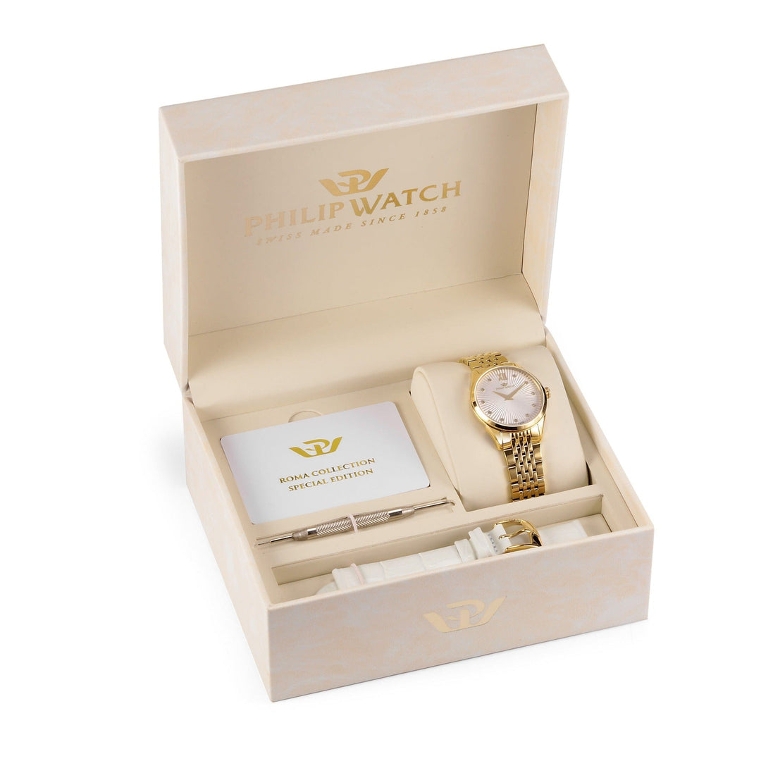 Philip Watch Watch Philip Watch Roma Swiss Made Gold with Interchangeable White Strap Brand
