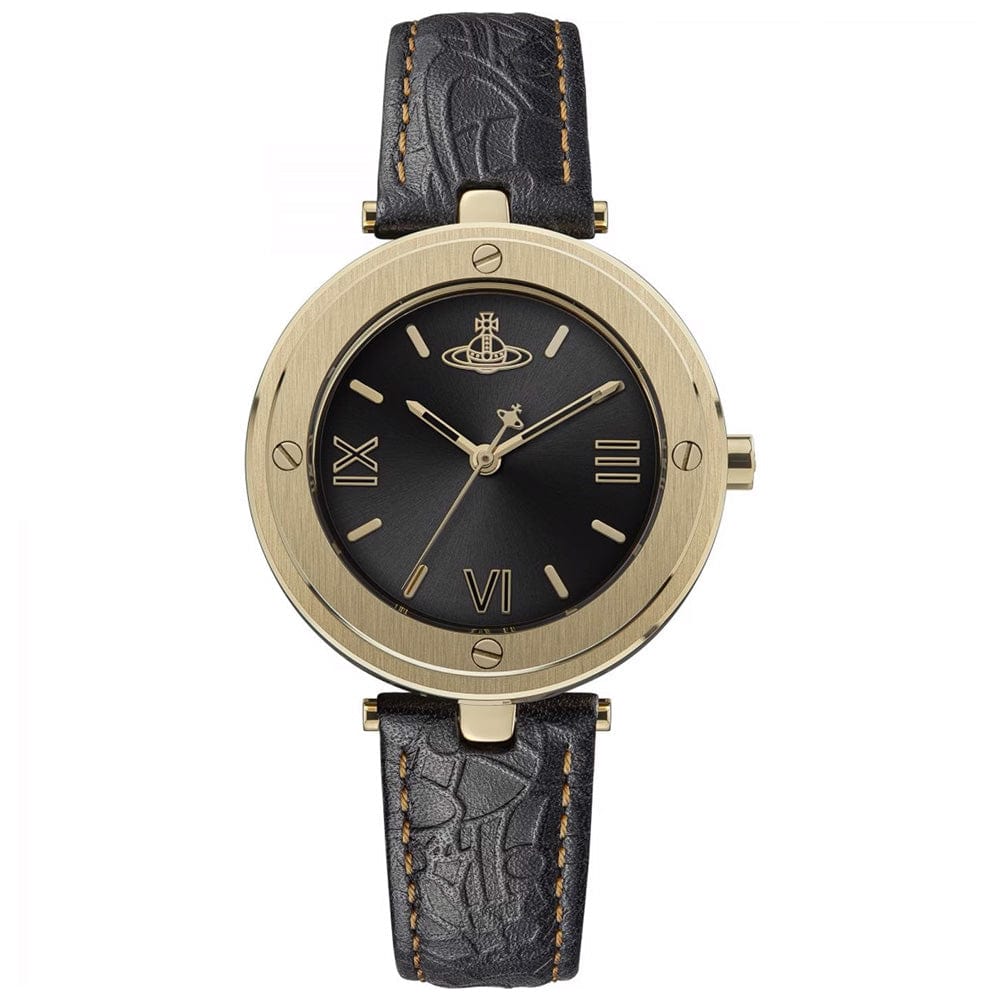 Vivienne Westwood Watches Vivienne Westwood Whitehall Gold 34mm Black Leather Watch Brand