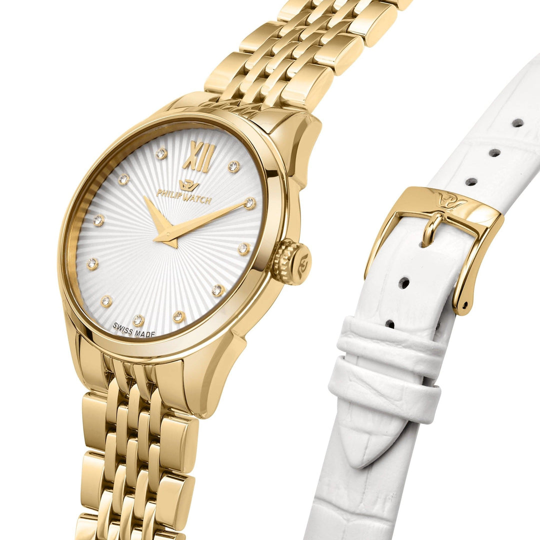 Philip Watch Watch Philip Watch Roma Swiss Made Gold with Interchangeable White Strap Brand